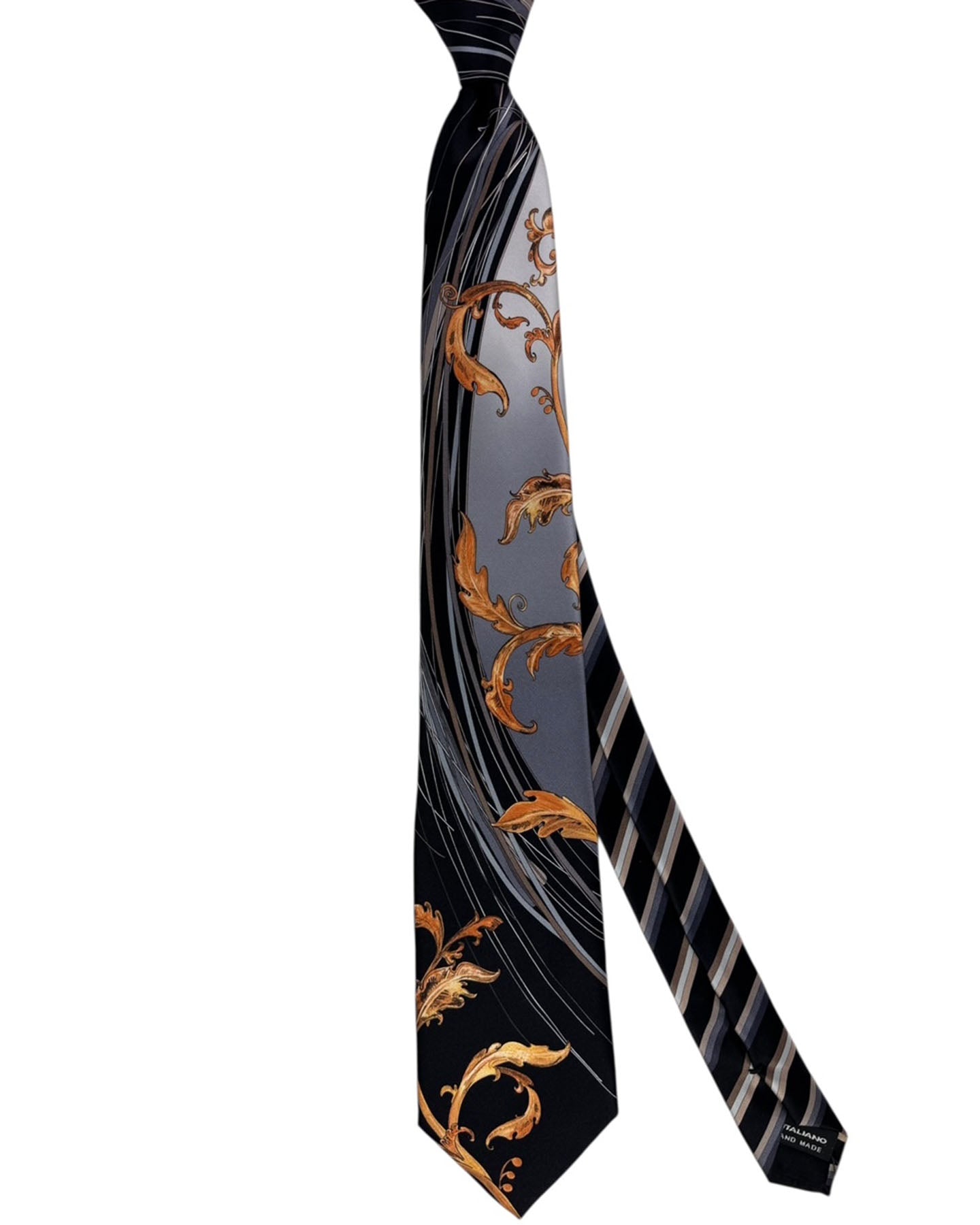 Vitaliano Pancaldi Silk Tie Black Baroque with Pinstripes