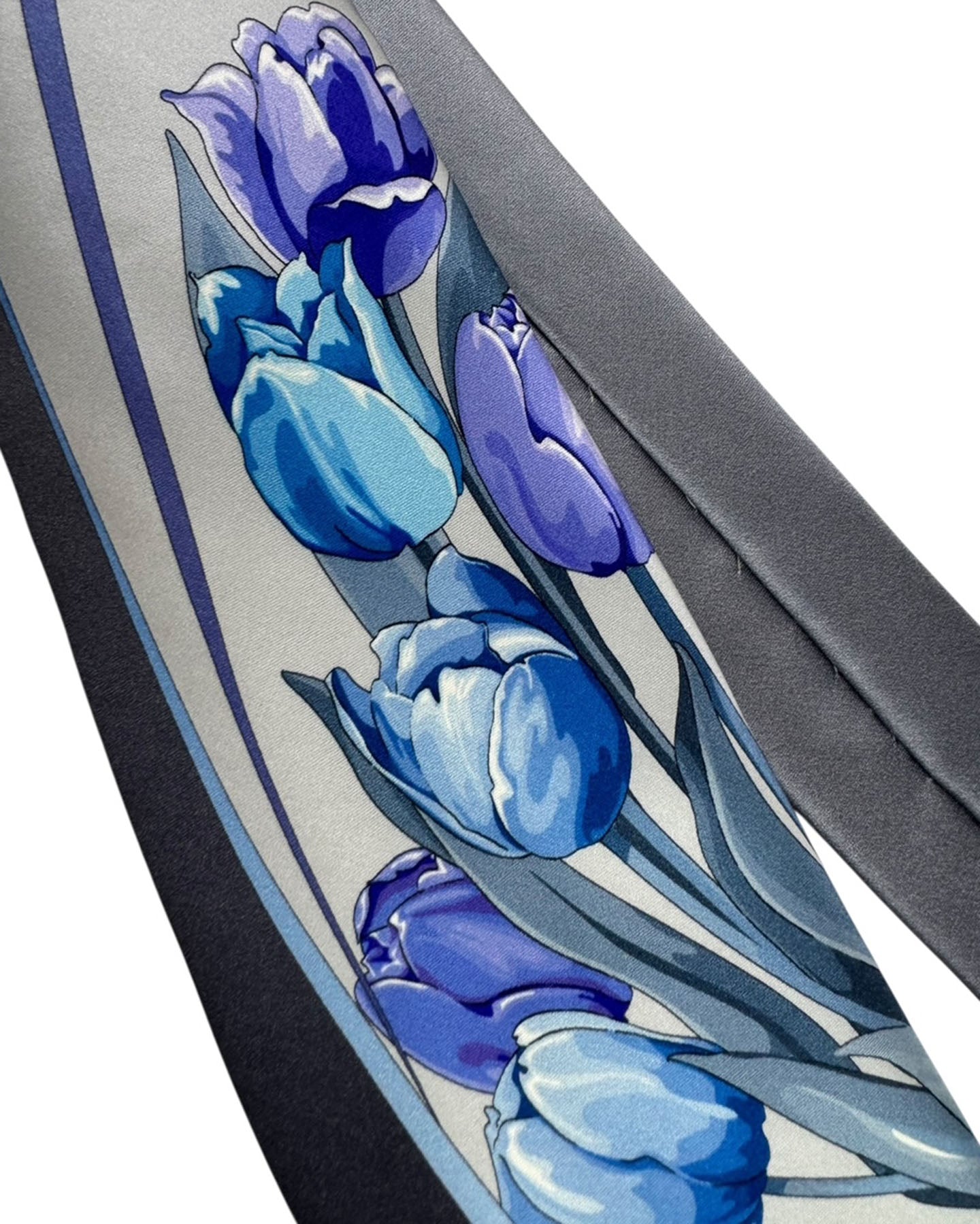 Vitaliano Pancaldi Silk Tie Silver Tulip Floral Blue Black