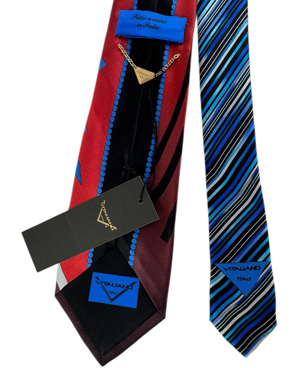 Vitaliano Pancaldi Silk Tie Burgundy And Red With Blue Curved Stripe Design
