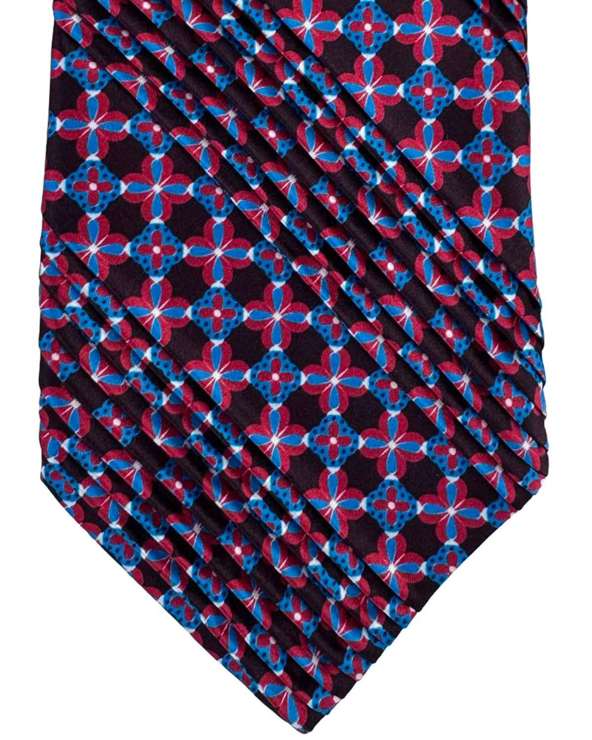 Vitaliano Pancaldi Pleated Silk Tie Black Bordeaux And Blue Medallion