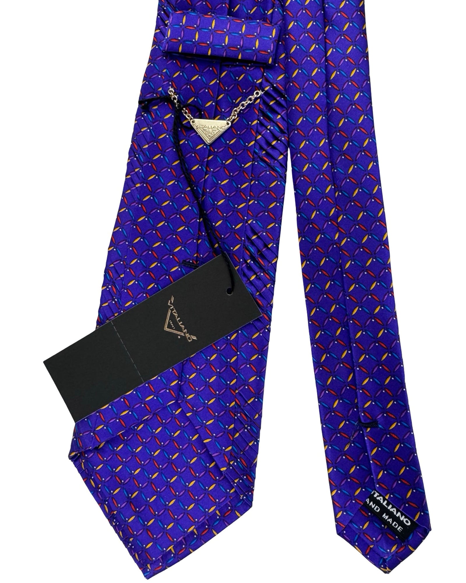 Vitaliano Pancaldi Pleated Silk Tie Purple Multicolor Diamond