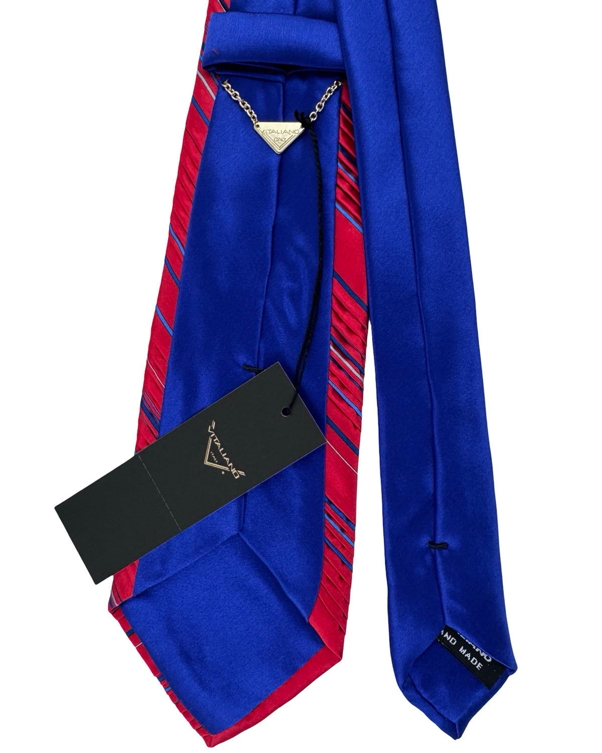 Vitaliano Pancaldi Pleated Silk Tie Red And Blue Stripe