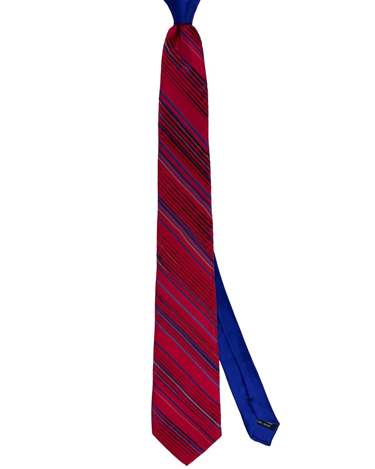 Vitaliano Pancaldi Pleated Silk Tie Red And Blue Stripe