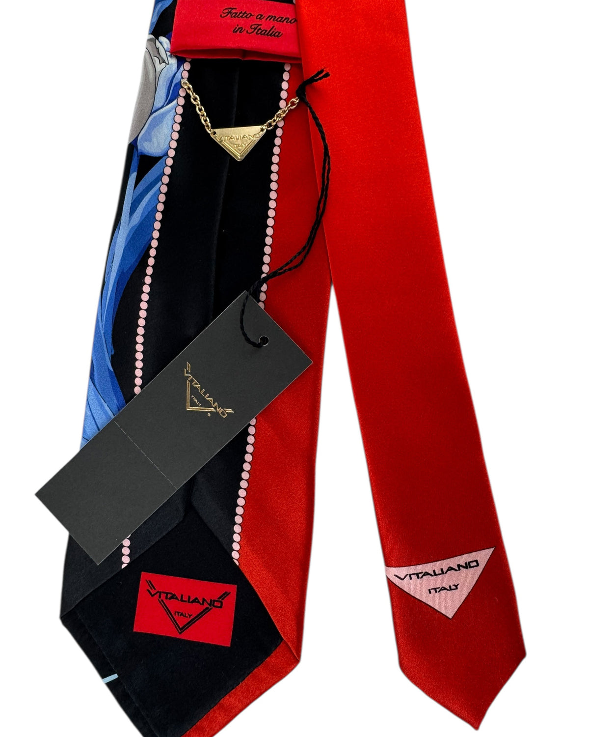 Vitaliano Pancaldi Silk Tie Black Red Blue Tulips Design