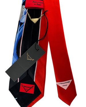 Vitaliano Pancaldi Silk Tie Black Red Blue Tulips Design