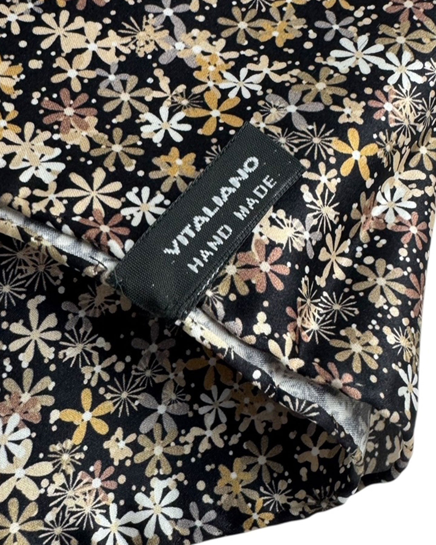 Vitaliano Pancaldi Silk Pocket Square Black Taupe Mini Flowers SALE