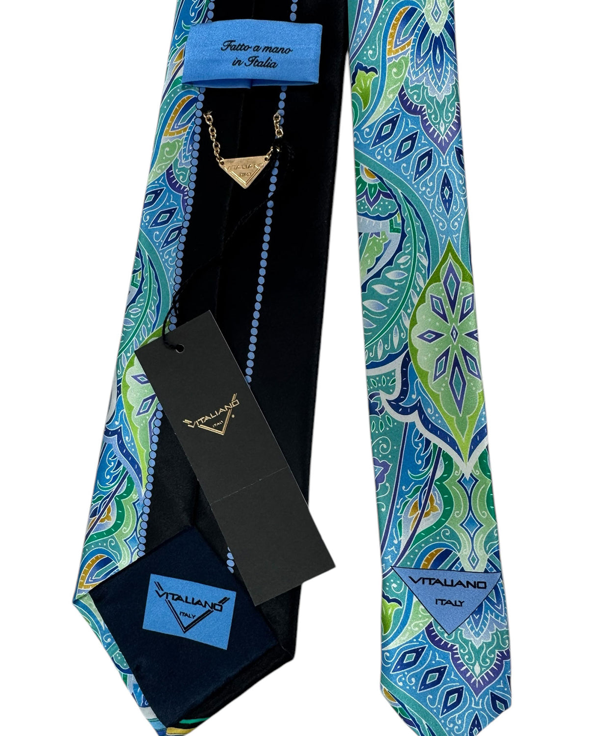 Vitaliano Pancaldi Silk Tie Seafoam Green Ribbons & Paisley