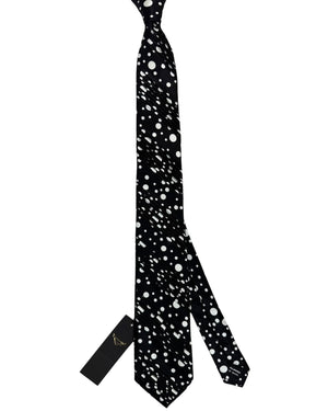 Vitaliano Pancaldi Pleated Silk Tie Black White Dots Design