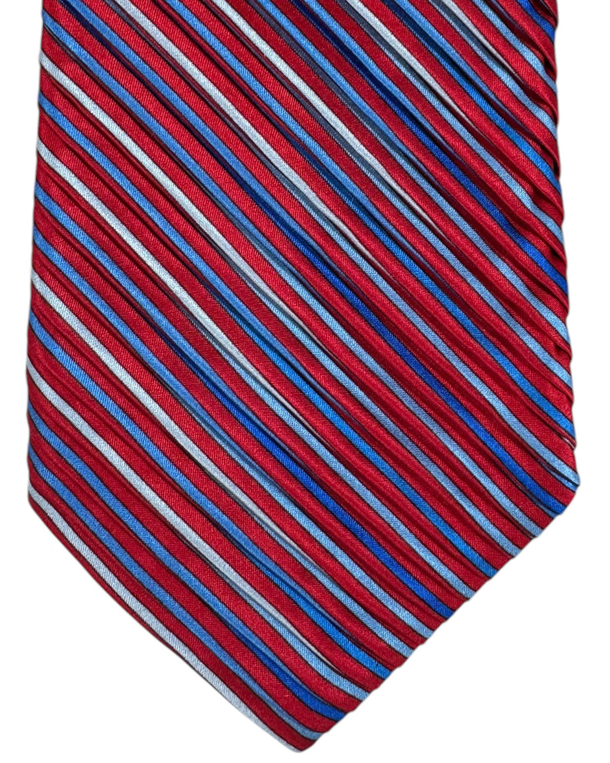 Vitaliano Pancaldi Pleated Silk Tie Red Blue Stripes