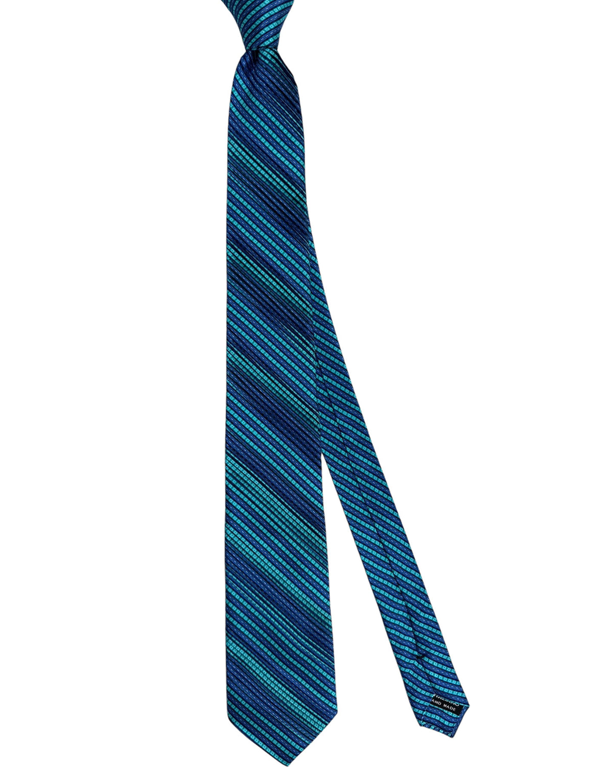Vitaliano Pancaldi Pleated Silk Tie Aqua Blue Stripes