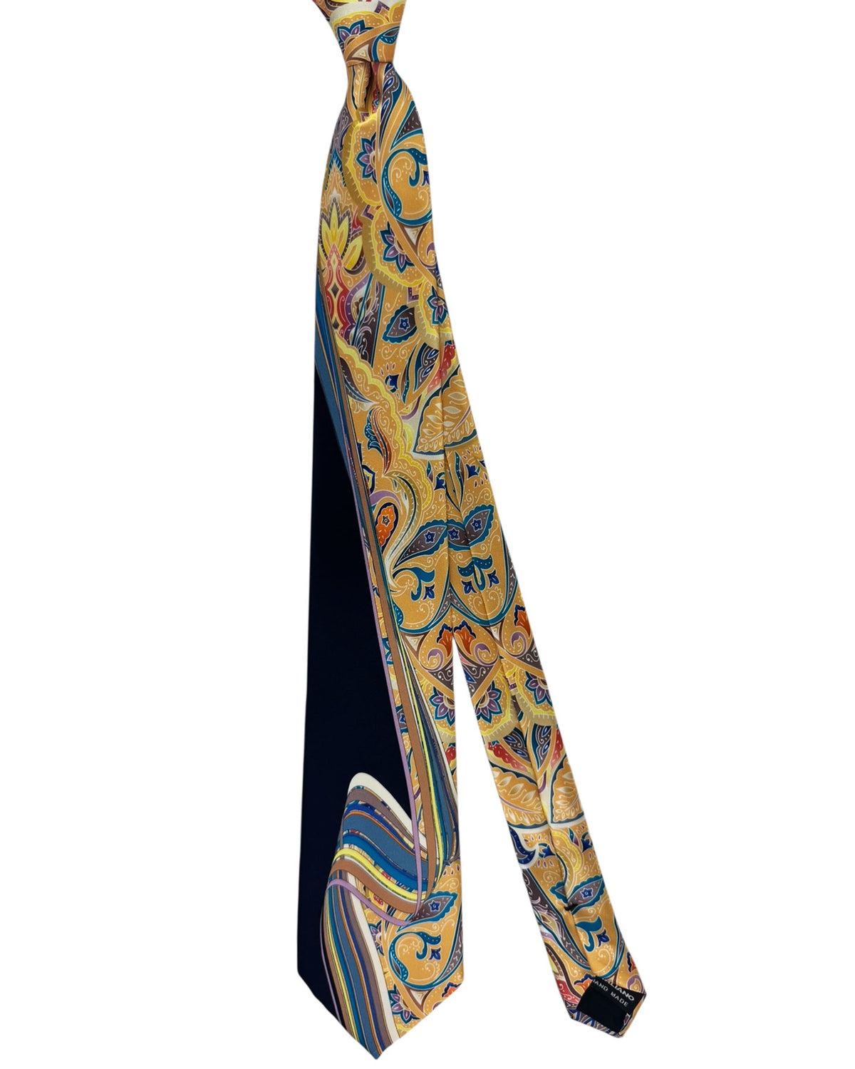 Pancaldi Silk Tie Black Orange Ornamental Swirl