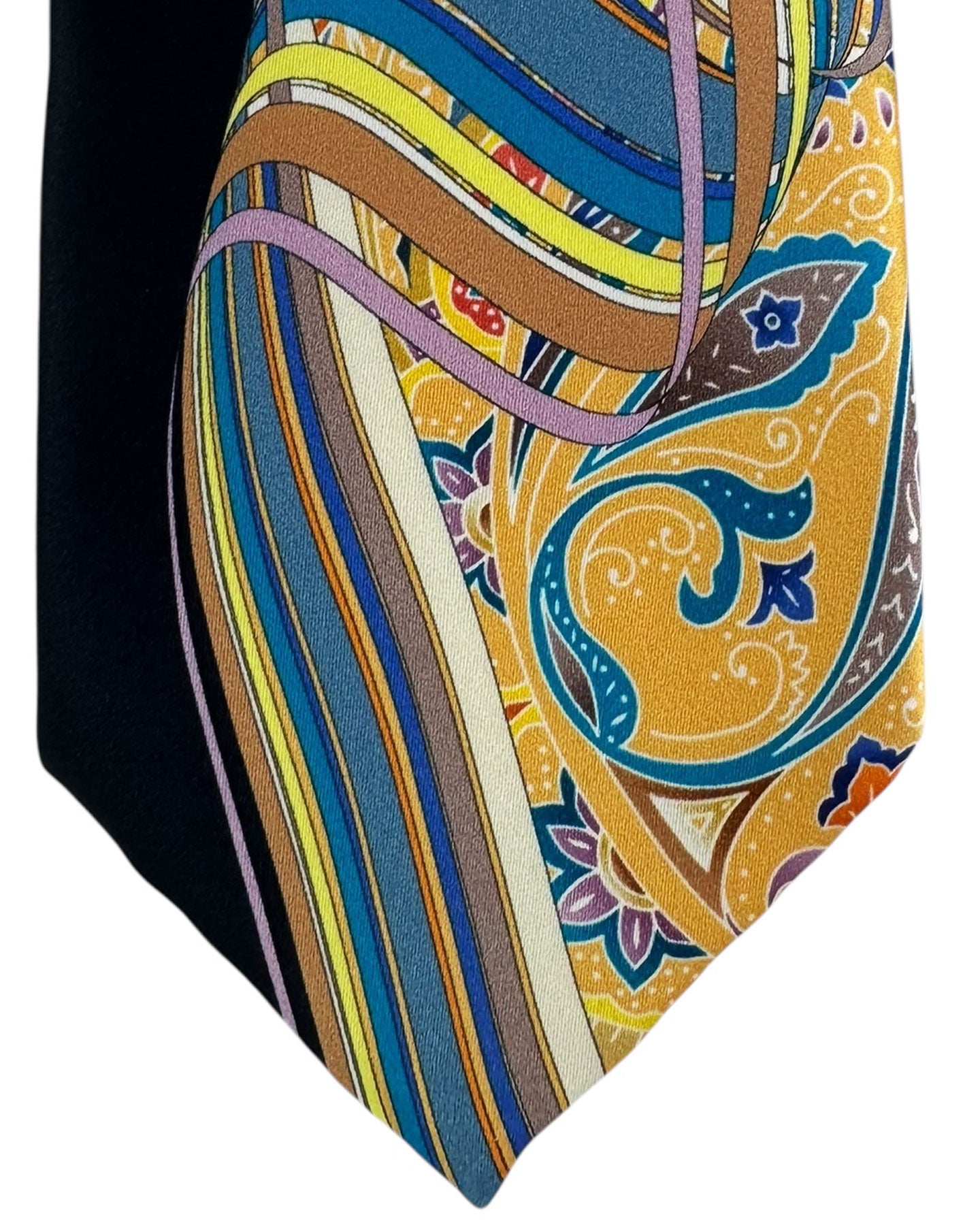 Vitaliano Pancaldi Silk Tie Black Orange Ornamental Swirl