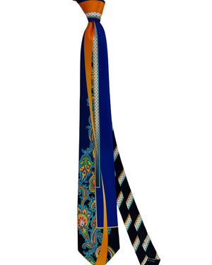 Vitaliano Pancaldi Silk Tie Black Orange Blue Floral 