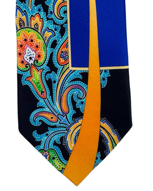 Vitaliano Pancaldi Silk Tie Black Orange Blue Floral 