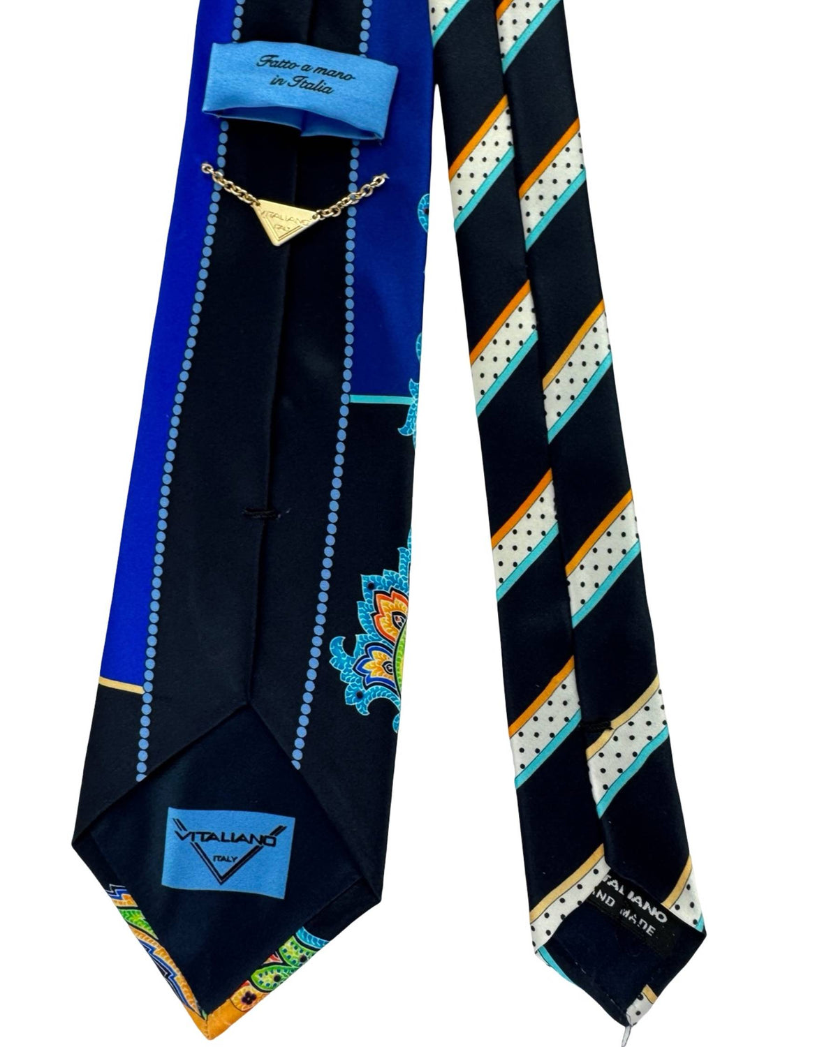 Vitaliano Pancaldi Silk Tie Black Orange Blue Floral 