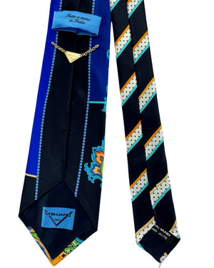 Vitaliano Pancaldi Silk Tie Black Orange Blue Floral 
