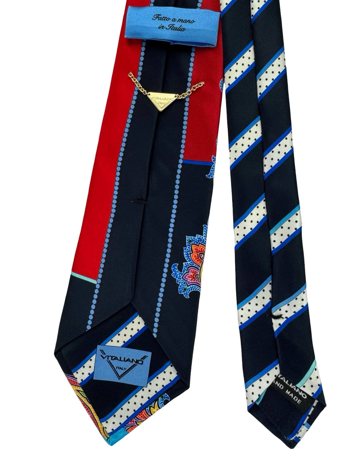 Vitaliano Pancaldi Silk Tie Black Red Blue Floral
