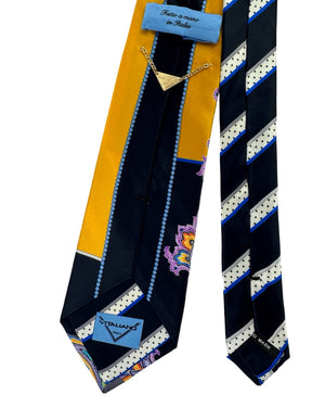 Vitaliano Pancaldi Silk Tie Black Grey Orange Floral