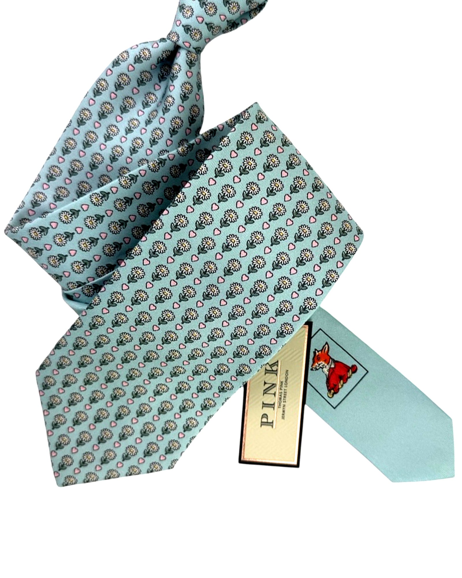 Thomas Pink Tie Light Blue Flowers - Novelty Design
