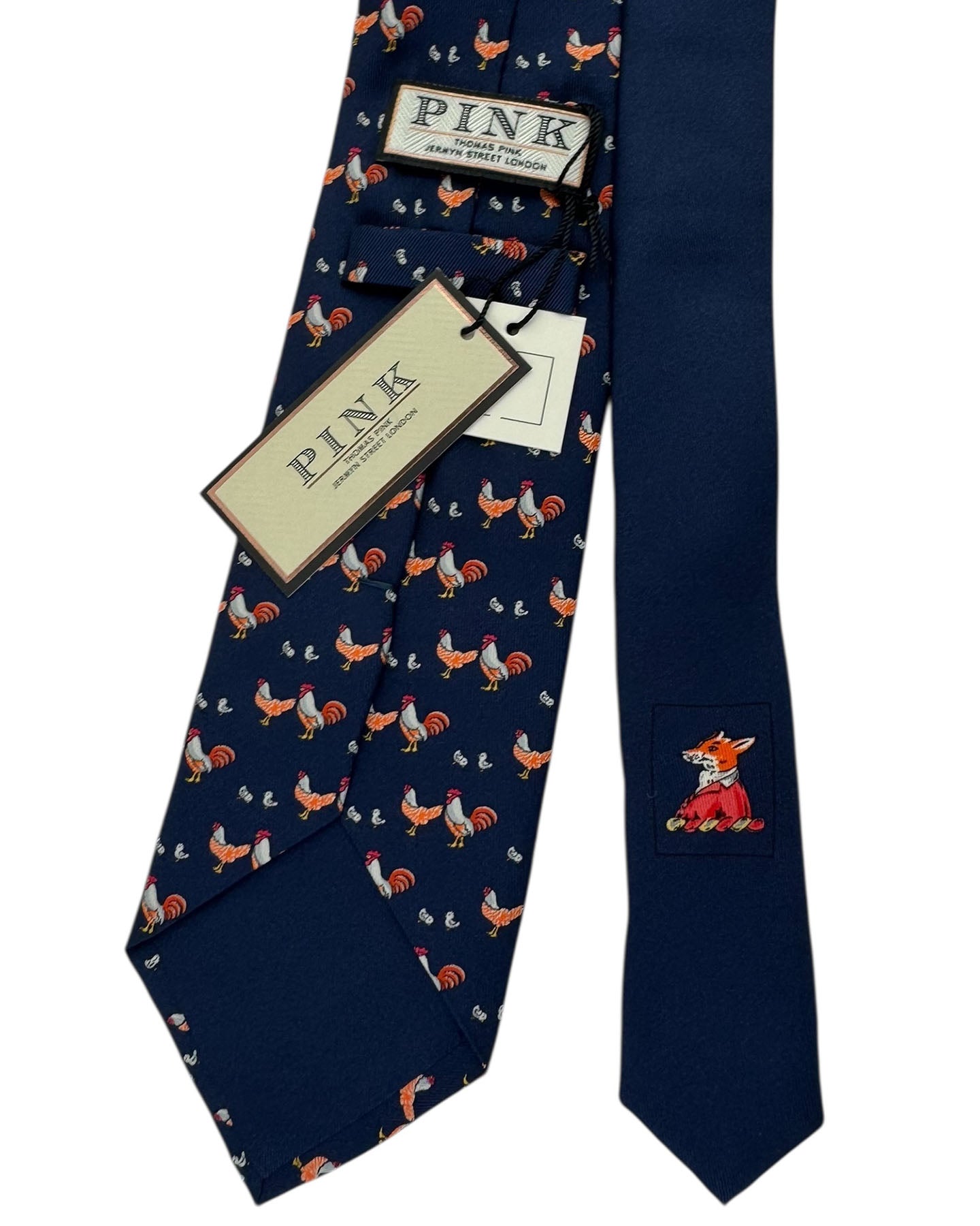 Thomas Pink Tie Navy Rooster Novelty Design