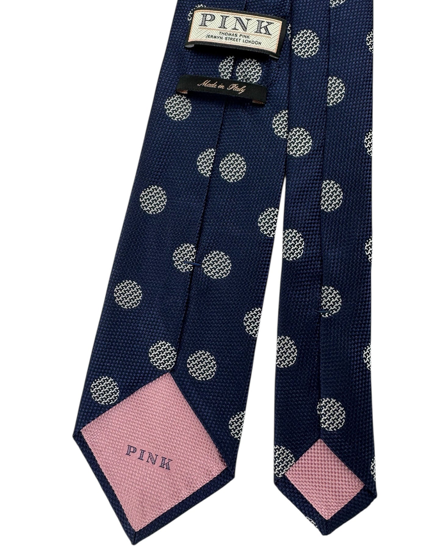 Thomas Pink Tie Navy Blue Textured Polka Dots FINAL SALE