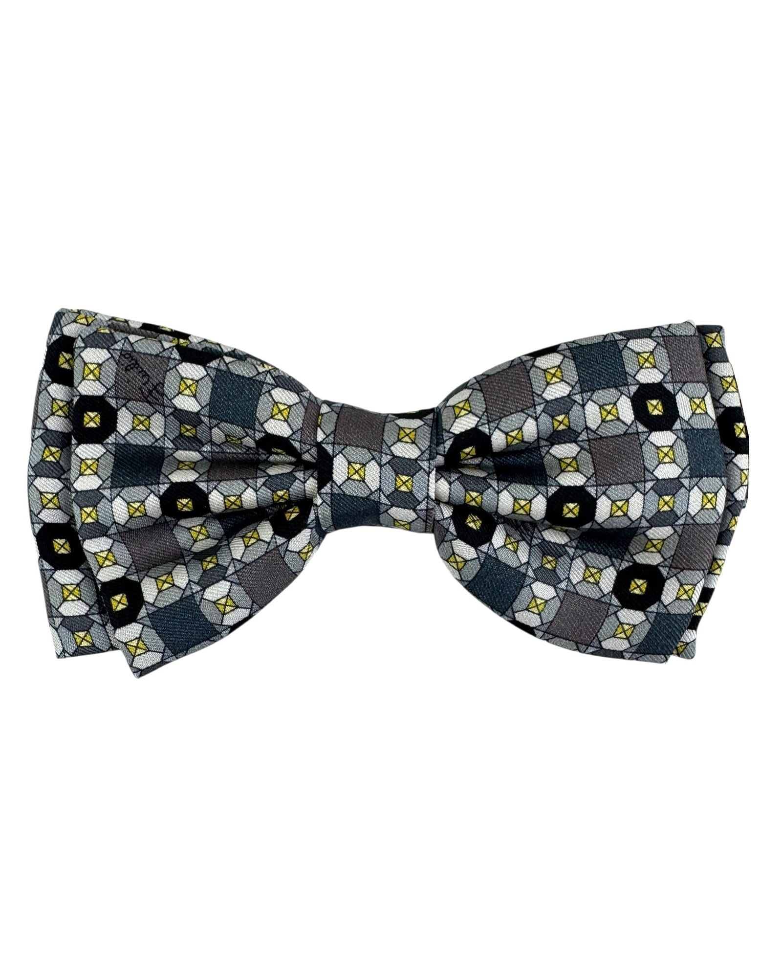 Emilio Pucci Silk Bow Tie Gray Black Geometric Design - Pre-Tied Bowtie