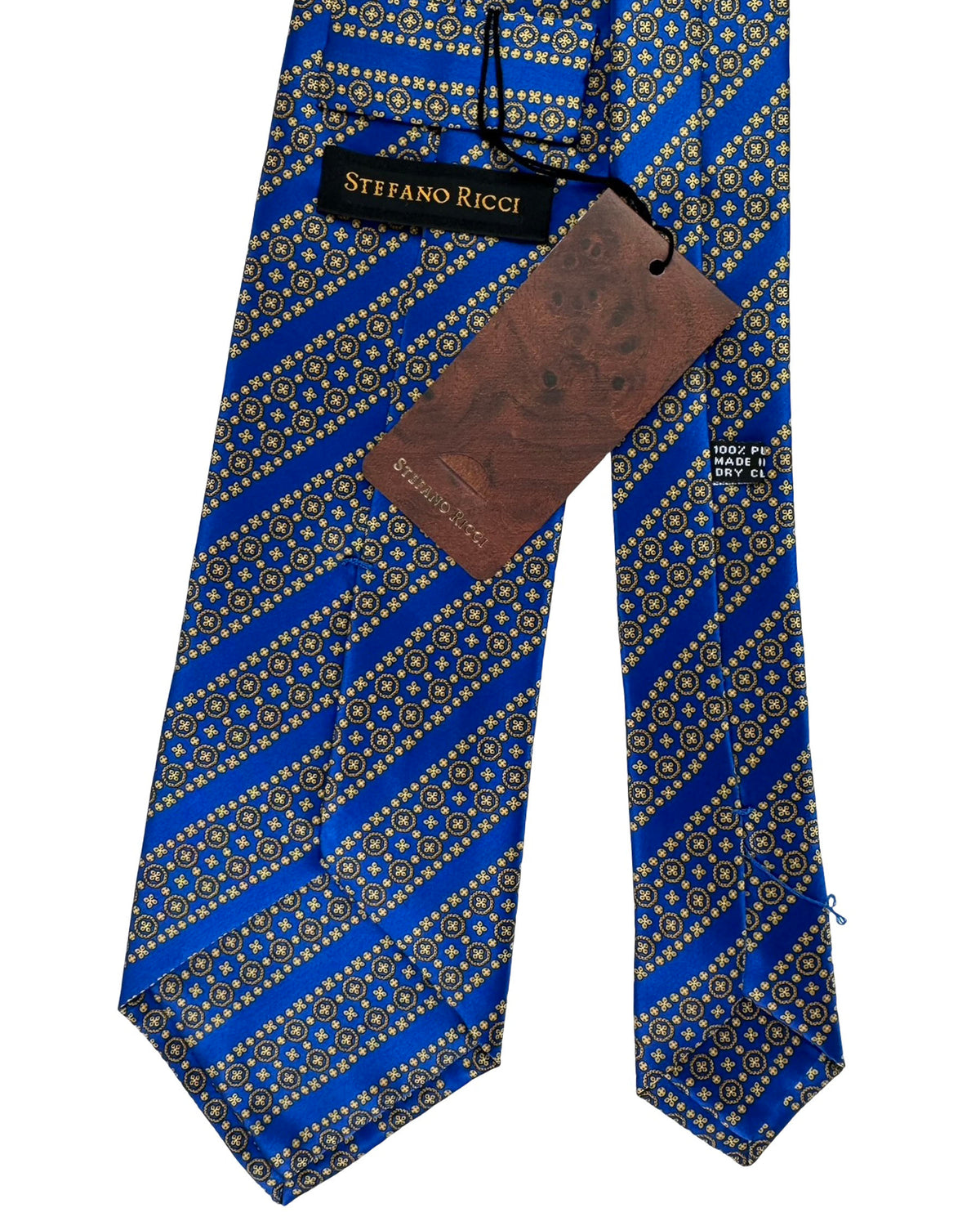 Stefano Ricci Tie Royal Blue And Gold Diagonal Medallion Pattern
