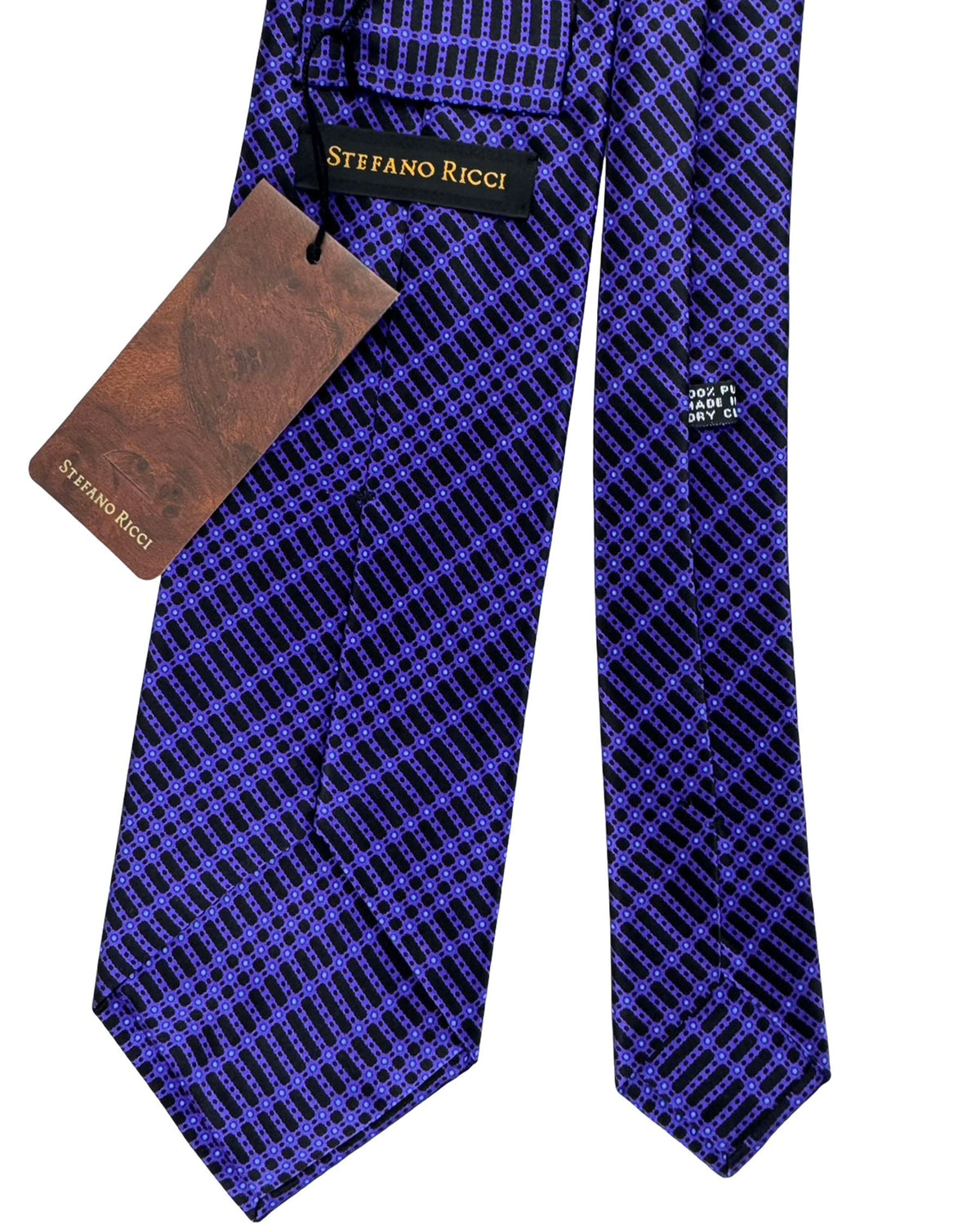 Stefano Ricci Tie Black And Purple Geometric Grid Pattern