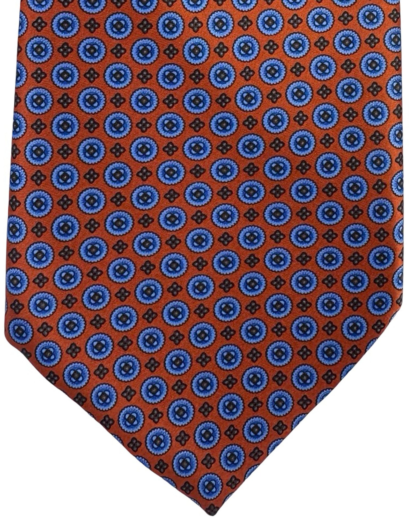 Stefano Ricci Tie Rust Orange Blue Medallion Pattern