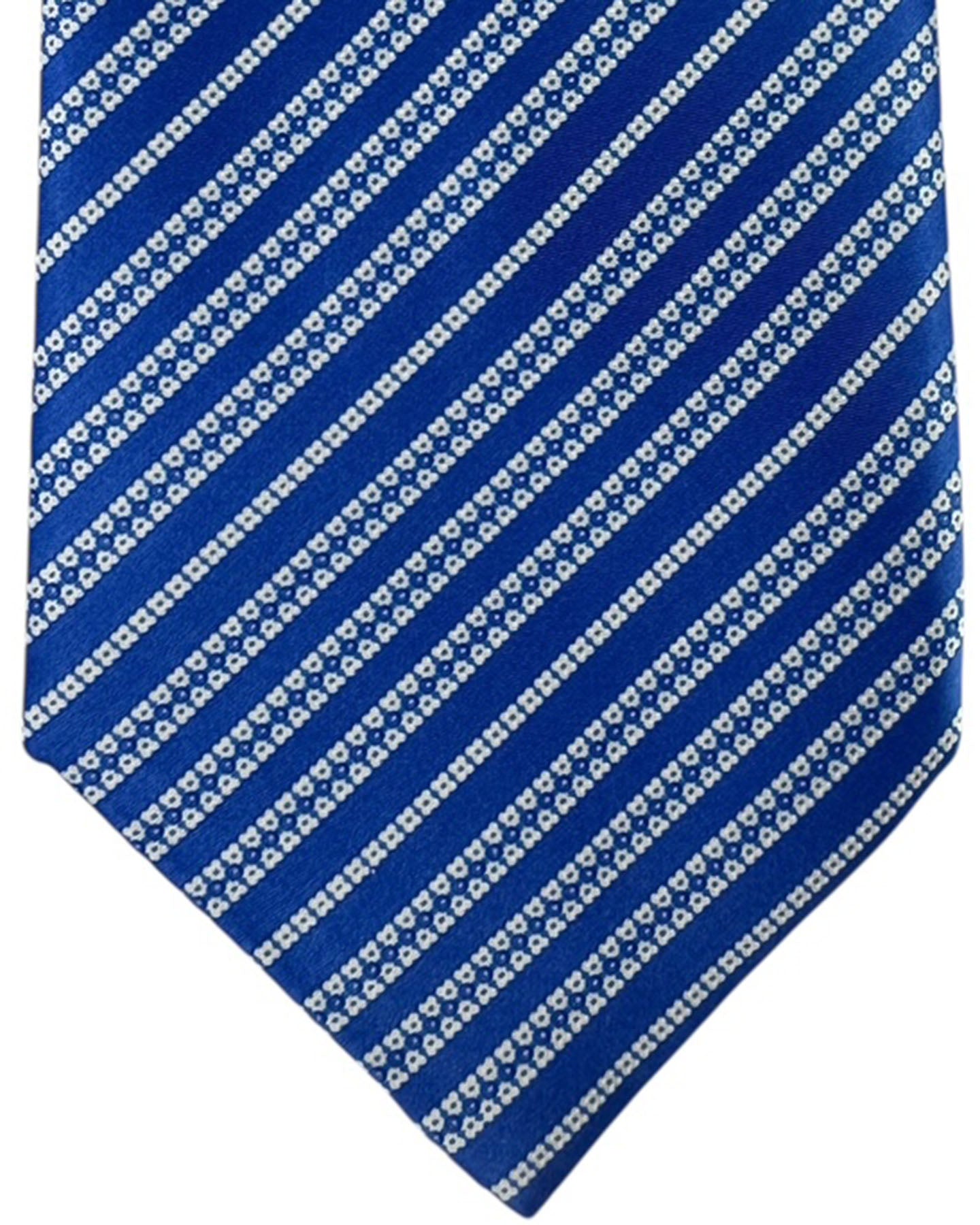 Stefano Ricci Silk Tie Blue White Floral Stripe Pattern