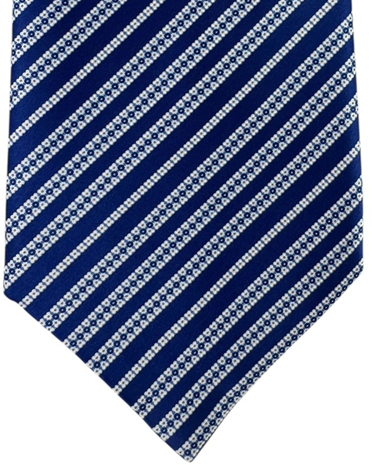 Stefano Ricci Silk Tie Navy White Floral Stripe Pattern