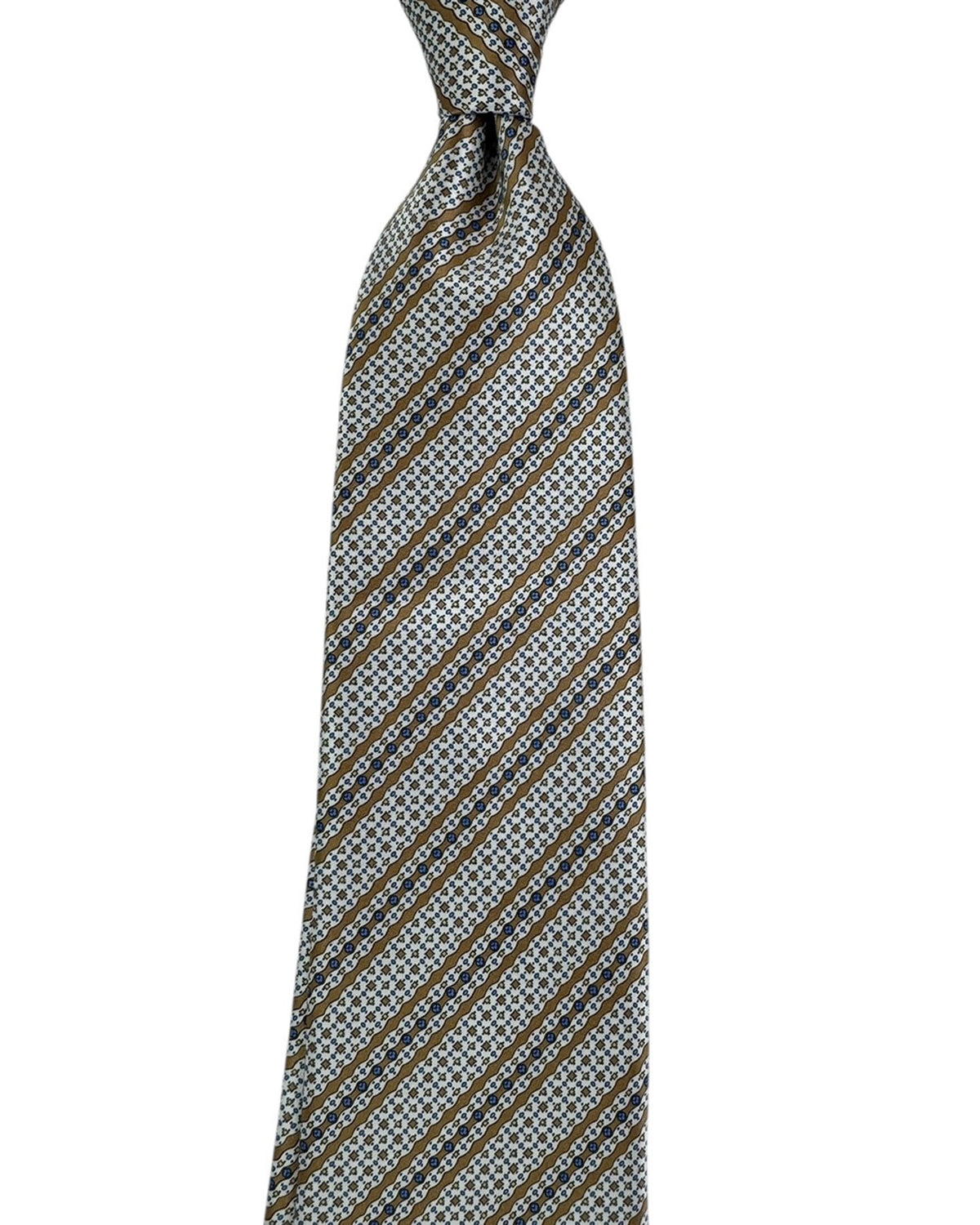 Stefano Ricci Tie White-Silver Brown Patterned Stripes