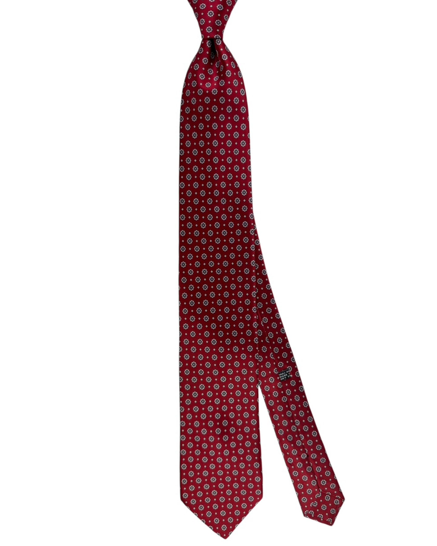 Stefano Ricci Pleated Silk Tie Red Bordeaux White Medallion Pattern