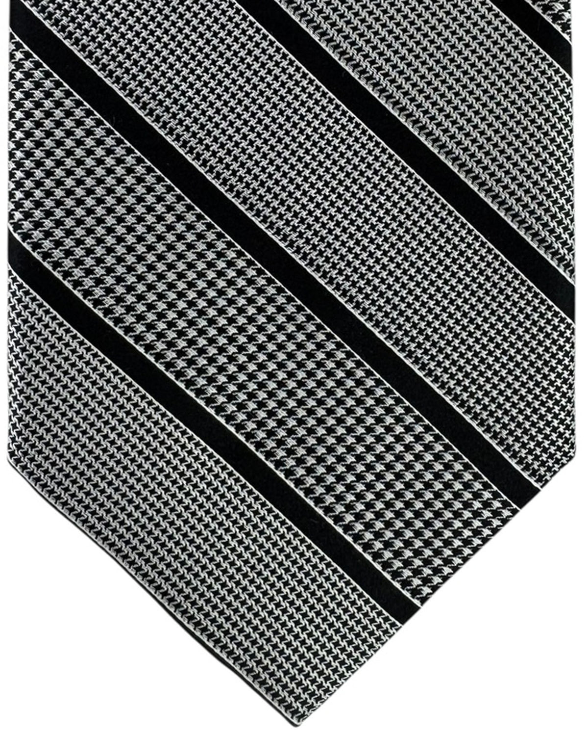Stefano Ricci Tie Dark Navy Silver Stripes and Houndstooth Pattern