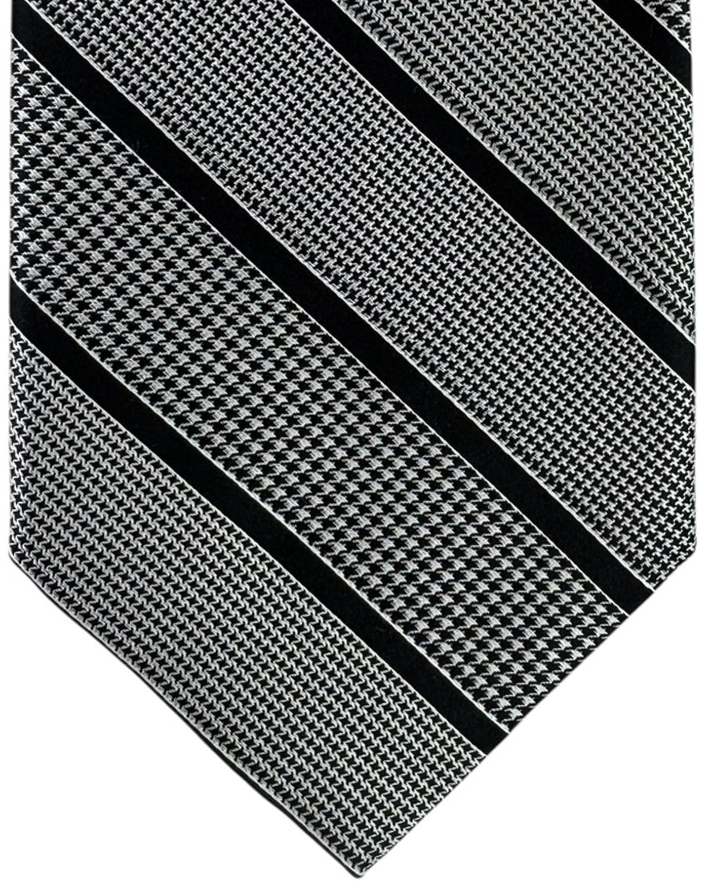 Stefano Ricci Tie Dark Navy Silver Stripes and Houndstooth Pattern