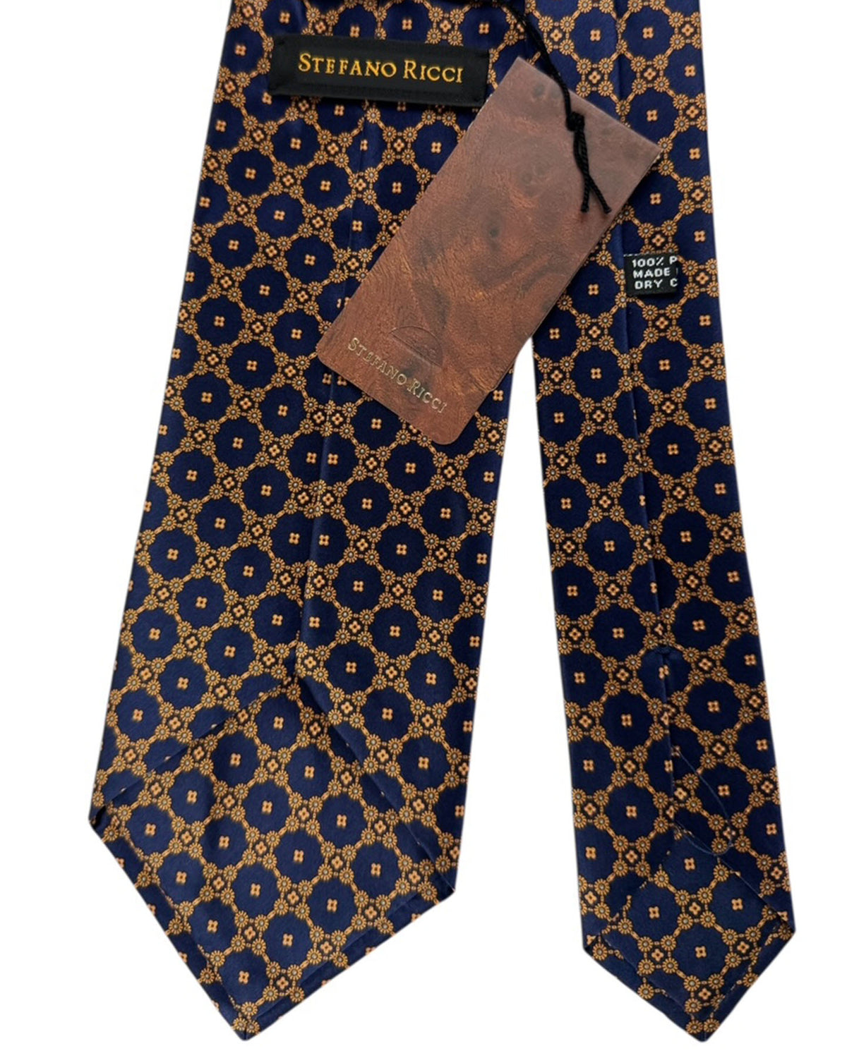 Stefano Ricci Silk Tie Midnight Blue With Gold Geometric Lattice Pattern