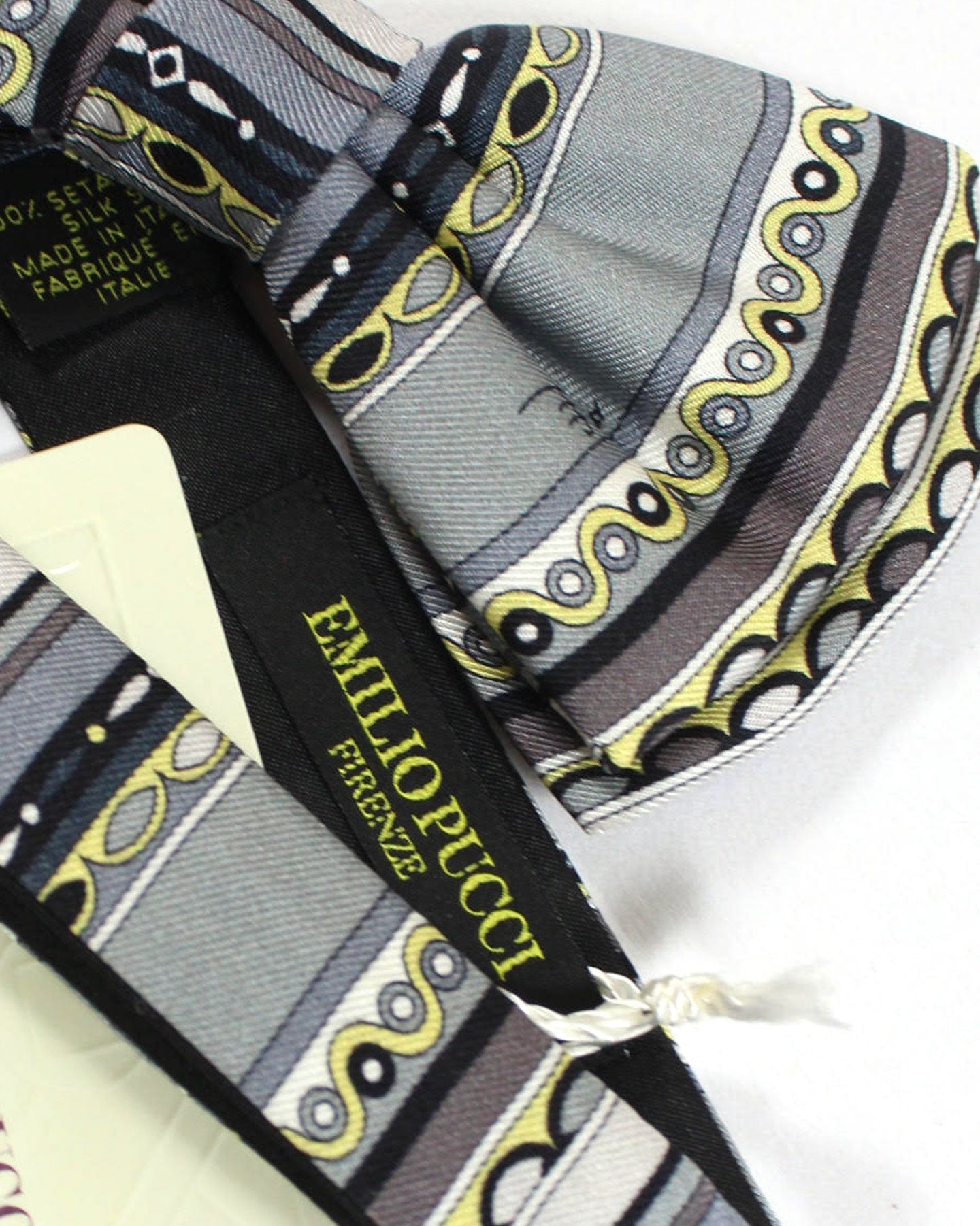 Emilio Pucci Silk Bow Tie Gray Geometric Design - Made In Italy