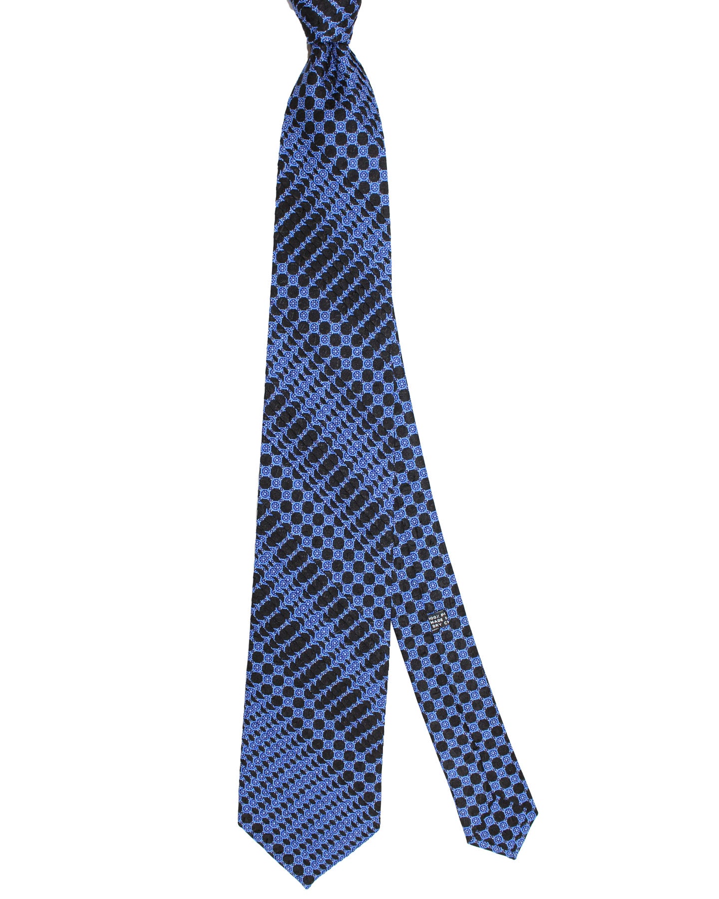 Stefano Ricci Pleated Silk Tie Black Royal Blue Medallions Design