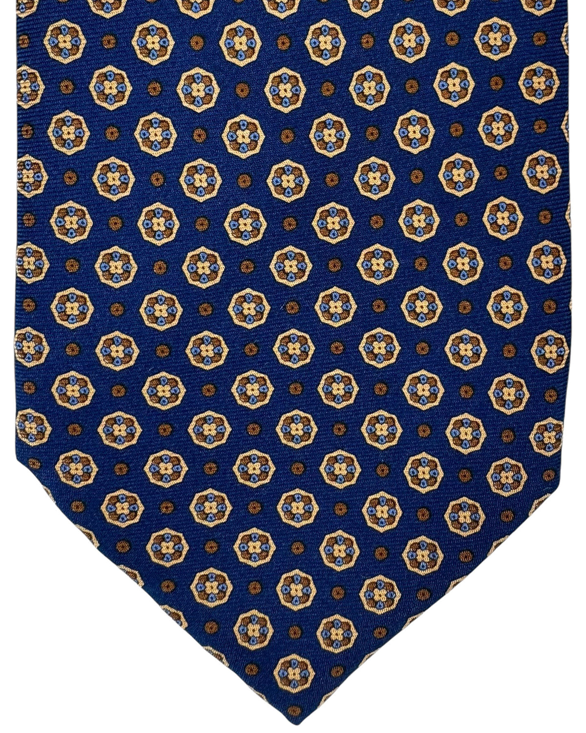 Stefano Ricci Silk Tie Navy Brown Medallion Design