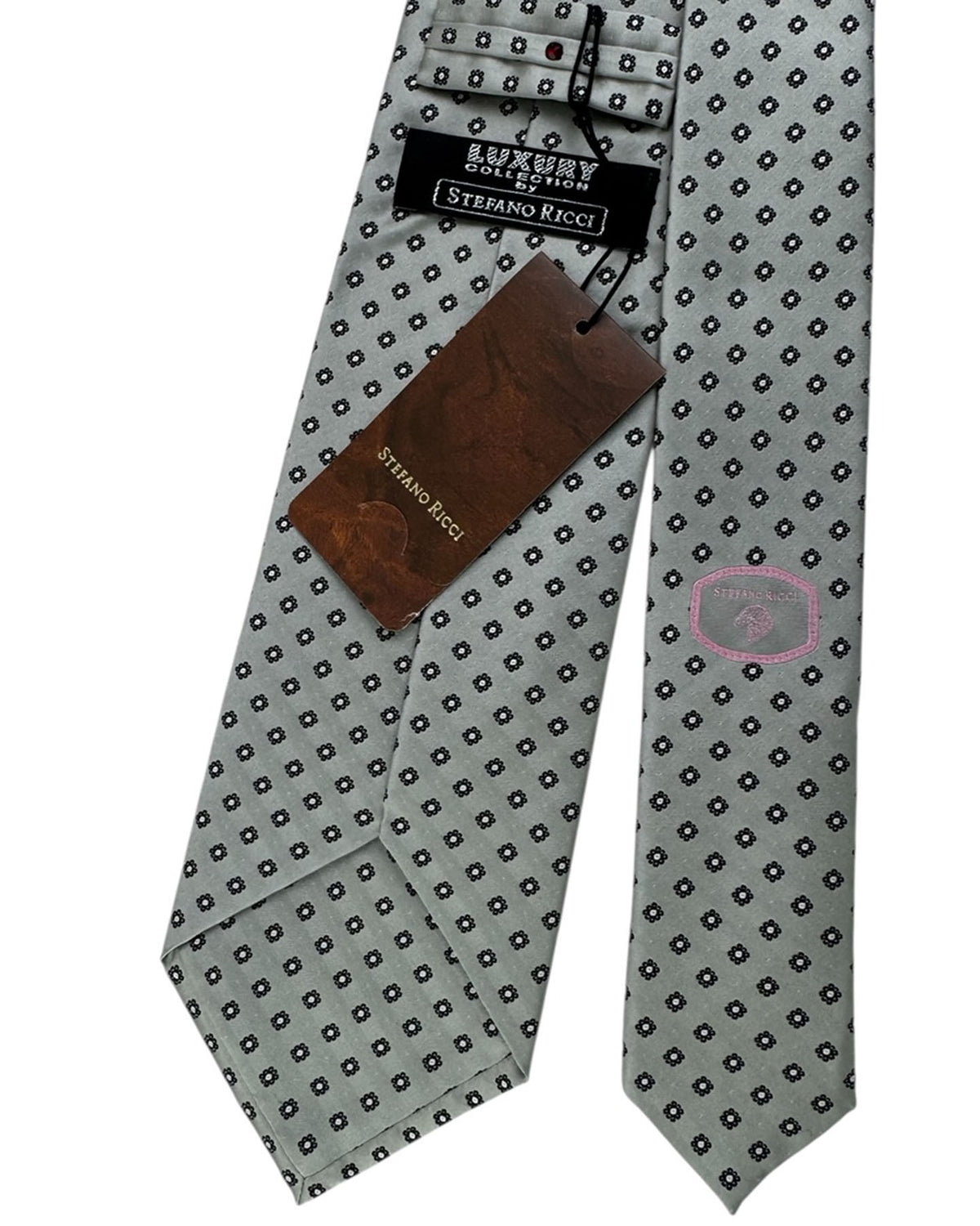 Stefano Ricci Light Gray Tie With Black Flower Dots