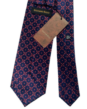 Stefano Ricci Tie Navy Bordeaux Floral Diamond Pattern
