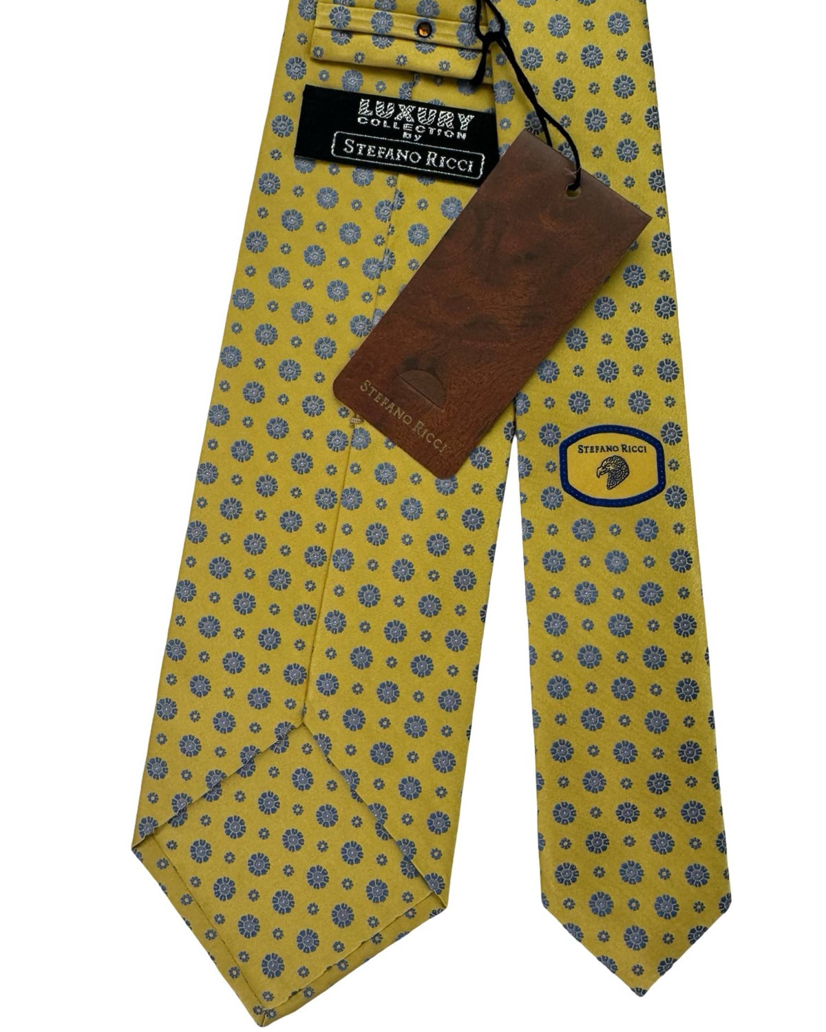 Stefano Ricci Tie Mustard-Yellow Blue Floral Medallions