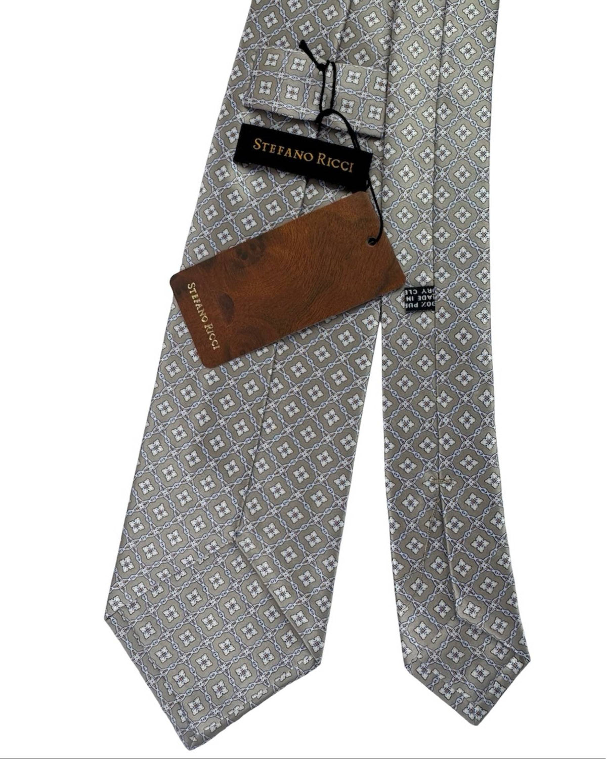 Stefano Ricci Tie Taupe Tan Light Blue Geometric Design