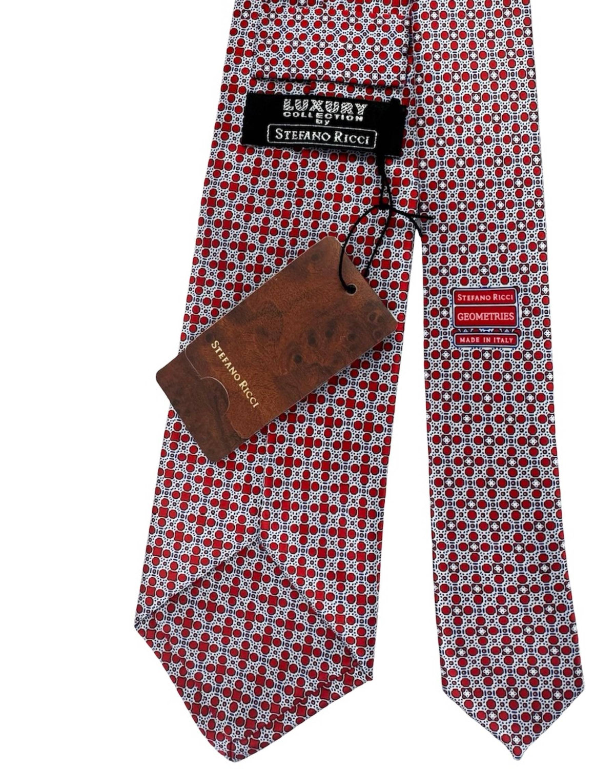 Stefano Ricci Tie Bordeaux Silver Mini Circle and Square Design