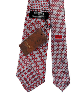 Stefano Ricci Tie Bordeaux Silver Mini Circle and Square Design