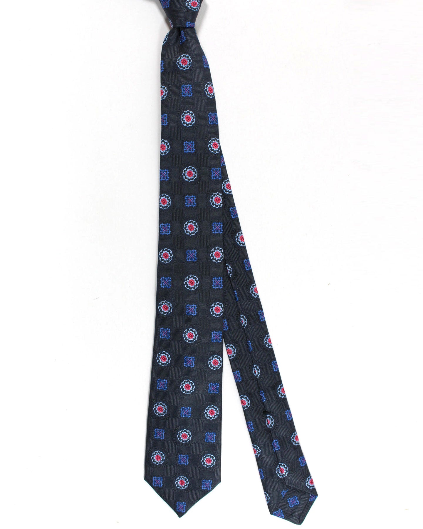 Sartorio Sevenfold Tie Dark Blue Medallions - Narrow Cut