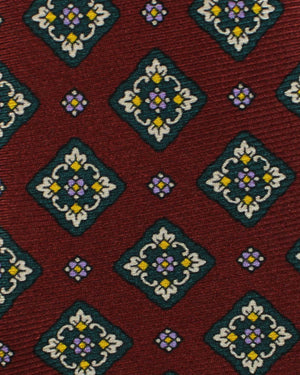 Sartorio Sevenfold Tie Classic Maroon Medallions - Narrow Cut