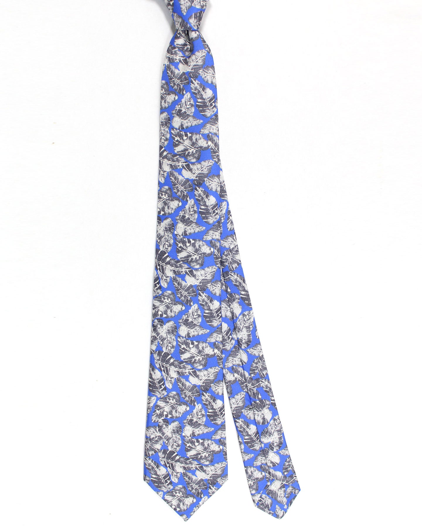 Sartorio Sevenfold Tie Royal Blue Gray Leaves Design