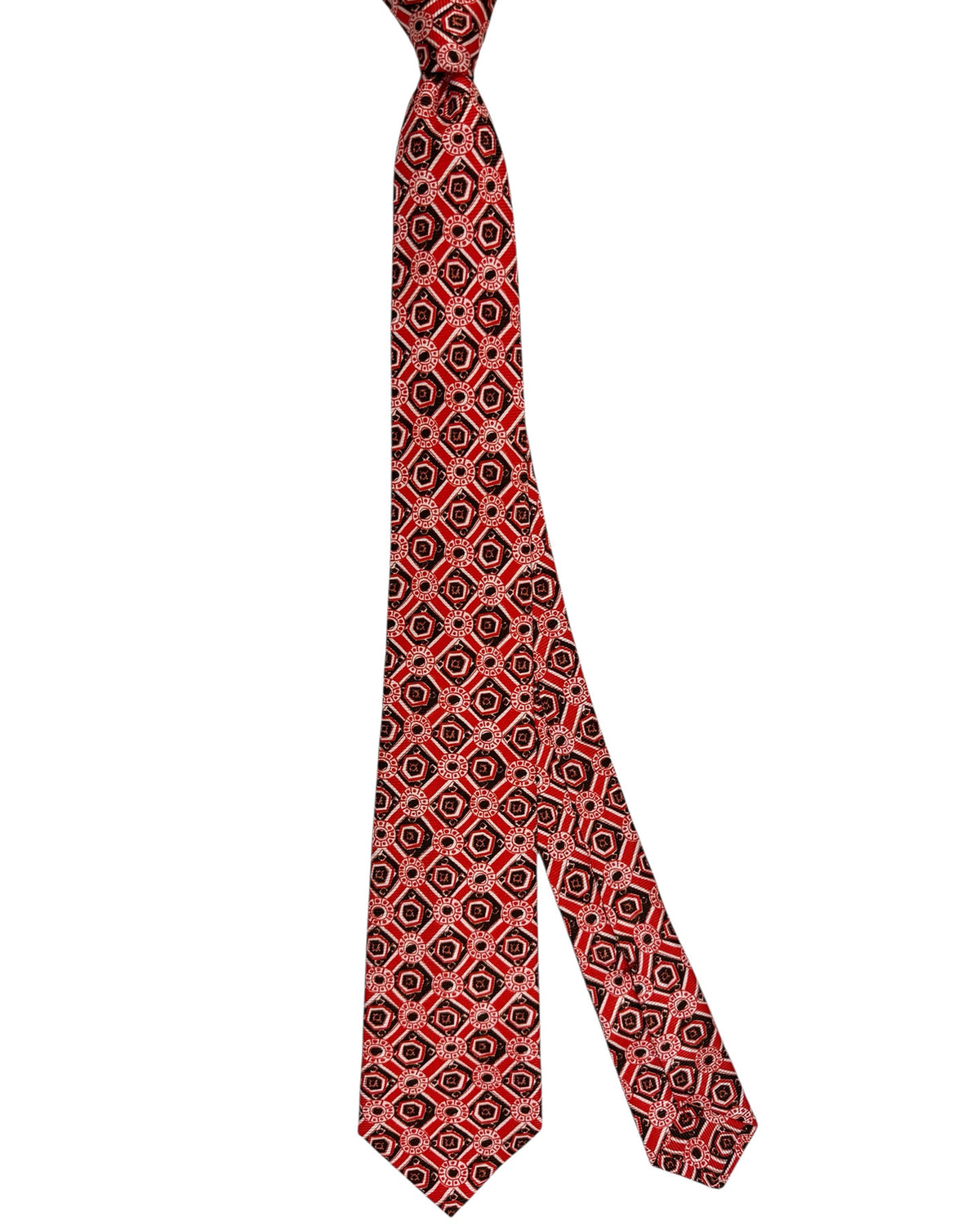 Sartorio Napoli Sevenfold Tie Red Brown White Design