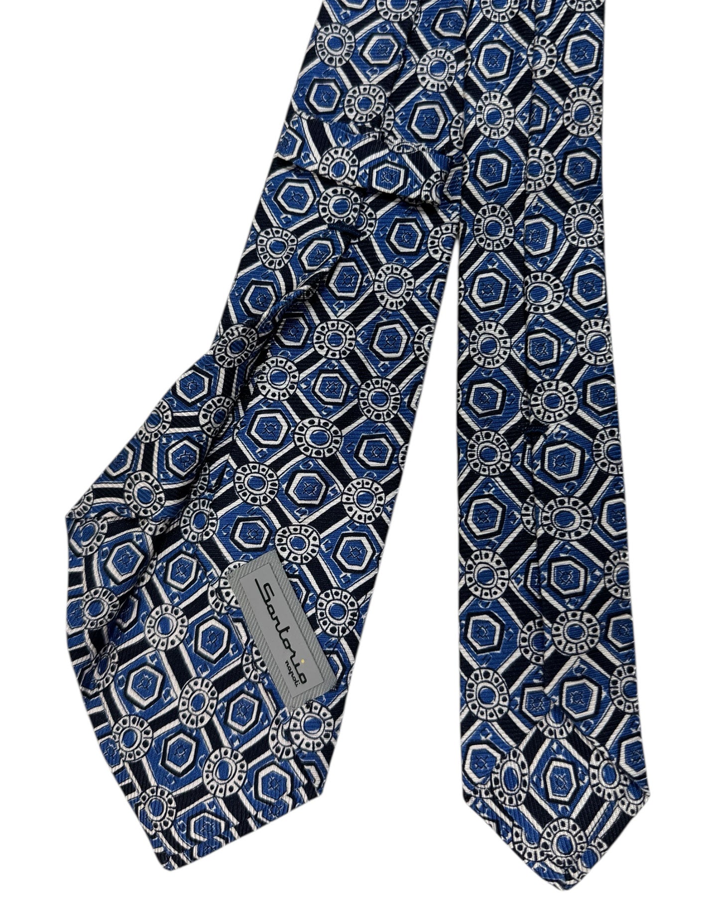 Sartorio Napoli Sevenfold Tie Dark Blue White Design